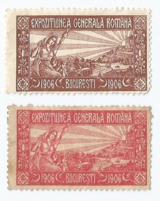 *Romania, lot 1115 cu 2 timbre fiscale de expozitie, 1906, NG foto