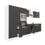 Mobilă Bucătărie Yorki 370 cm, Corp Alb, Față Antracit Satinat, Blat 38mm, Modulară, Calitate Premium