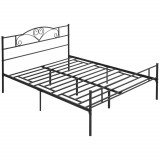 HOMCOM Structura Pat Matrimonial din Otel 160x200cm cu Sipci Integrate, Tetiera si Tablie, Spatiu de Depozitare, Negru | Aosom Romania