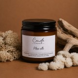 Mosc alb lum&acirc;nare parfumată din ceară naturală de soia &icirc;n sticlă ambră