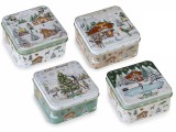 Set 4 cutii Craciun metal multicolor cm 9 x 9 x 5 H