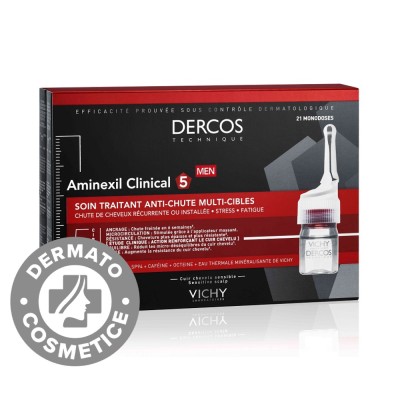 Tratament fiole impotriva caderii parului pentru barbati Aminexil Clinical 5 Dercos, 21x6 ml, Vichy foto