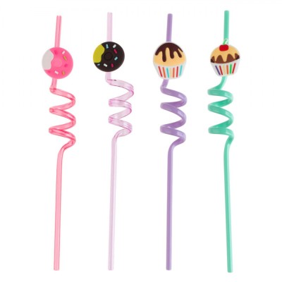 Paie Reutilizabile Spiralate, Model Cupcake și Donut, Set 4 Bucăți, Multicolor, Plastic, 4x270mm foto