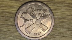 Katanga - moneda de colectie exotica - 5 francs / franci 1961 - AU/UNC - senzationala !