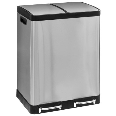 Cos de gunoi Ariane cu pedala, din inox, colectare selectiva, 2 x 30L, 49x40x67 cm, argintiu Household NewTrend foto