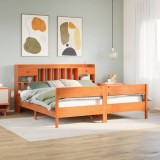 VidaXL Pat cu bibliotecă fără saltea maro 180x200 cm lemn masiv de pin 3323019