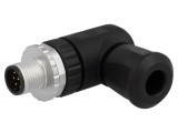 Conector M12 cu mufă tată, 8 pini, IP67, 30V, unghi 90&deg;