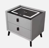 Cumpara ieftin Noptiera inteligenta multifuncționala , 2 sertare, LEDuri tactile, &icirc;ncarcare fara fir, difuzor Bluetooth, incarcare USB, sticla securizata, marime 50X