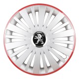 Set 4 Capace Roti, potrivite jantelor de R16, pentru Peugeot, model falcon argintiu cu rama rosie, Autohelix MSA