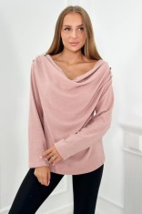 Bluza dama cu nasturi decorativi pe umeri roz pudrat