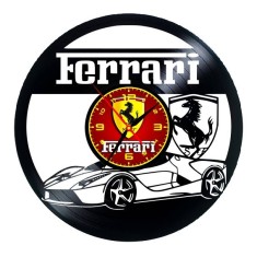 Ceas de perete Ferrari, disc de vinil reciclat, 30&times;30 cm, lucrat manual, design elegant, roșu și galben