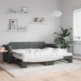 vidaXL Pat de zi cu extensie și saltele, gri &icirc;nchis, 90x200 cm, textil