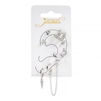 Set Cercei, Language of Jewels, Strass, Culoare Argintie, 8 Bucăți foto