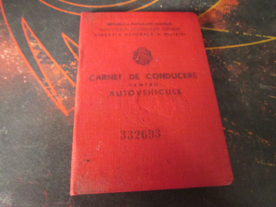 carnet de conducere grad unu an 1960 rpr eliberat de dmr ploesti f1 foto