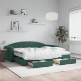 vidaXL Pat de zi cu extensie și sertare verde &icirc;nchis 90x200 cm catifea