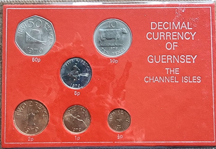 Guernsey set 1/2 1 2 5 10 50 pence 1970 1979