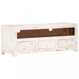 Comoda TV, alb, 110x30x40 cm, lemn masiv de acacia