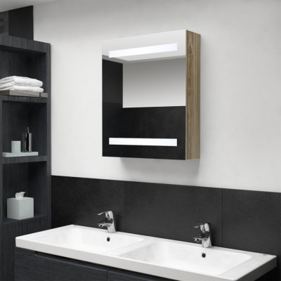 vidaXL Dulap de baie cu oglindă și LED, stejar, 50x14x60 cm foto