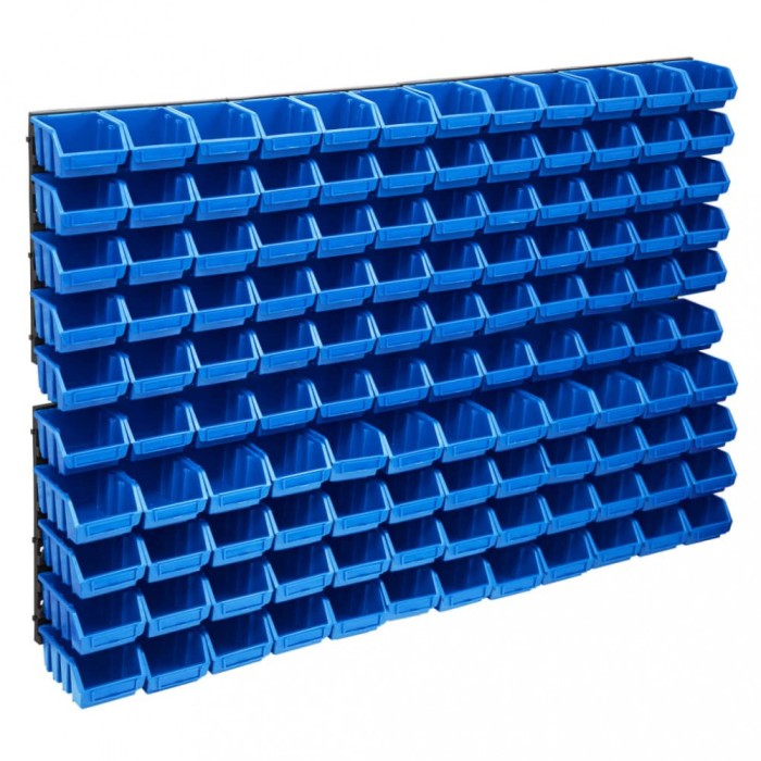 vidaXL Set cutii depozitare 128 piese, panouri perete, albastru&amp;negru