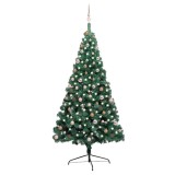 Cumpara ieftin Jumatate brad Craciun artificial cu set globuri verde 210 cm