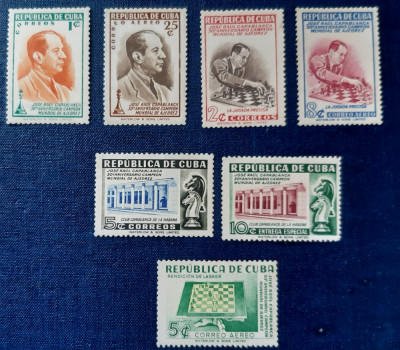 Serie de timbre nestampilate Cuba 1951, Sah Capablanca, calitate MNH foto