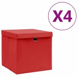 Cumpara ieftin Cutii depozitare cu capace, 4 buc., rosu, 28x28x28 cm