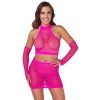 Seturi de Lenjerie - Cottelli Fantezie Set Bustiera Fustita Mini si Maneci din Plasa Roz Small-Large, Cottelli Fantasy