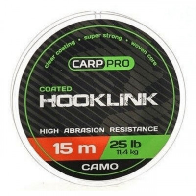 Fir textil cu camasa Carp Pro Coated Hooklink, camuflaj, 15m (Rezistenta fir: 15 lbs) foto