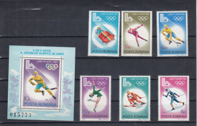 ROMANIA 1979 LP 997 LP 998 OLIMPIADA DE IARNA LAKE PLACID SERIE+COLITA MNH foto