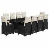 Cumpara ieftin Set bistro de gradina, 11 piese, cu perne, negru, poliratan