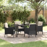 vidaXL Set de masă pentru grădină cu pernă 5 pcs Negru Rattan poli