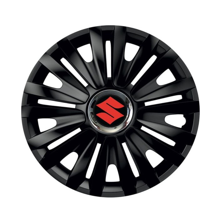 Set 4 capace roti Negre Cu Inel Cromat Royal R14 pentru gama auto Suzuki