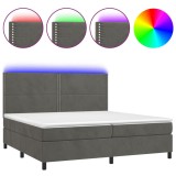 Cumpara ieftin Pat cu arcuri, saltea si LED, gri inchis, 200x200 cm, catifea