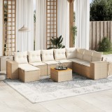 vidaXL Set canapele de grădină, 9 piese, cu perne, bej, poliratan
