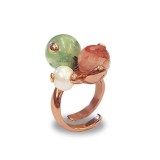 Cumpara ieftin Inel dama reglabil Trilogy, argint 925 placat aur roz, cuarț rutilat, perlă cultura, handmade Italia, cutie cadou