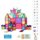 Set de constructie magnetic, 182 piese, Magnetic Tiles, multicolore pastel de forme geometrice diferite, 2D, 3D