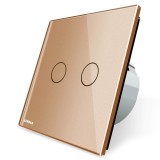 Intrerupator touch smart / inteligent, pentru draperie Livolo VL-C702WR-13, wireless, rama din sticla, incastrat, auriu