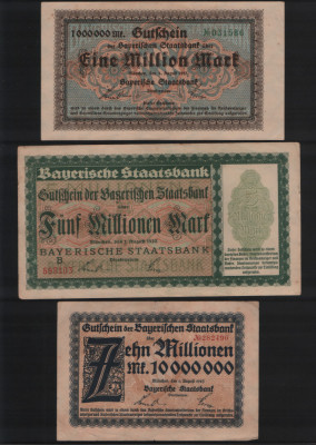 Rar! Set 1000000+5000000+10000000 mark marci Munchen Staatsbank 1923 foto