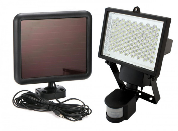 Lampa LED solara exterior, IP65, 120 leduri, unghi reglabil, 5500-6000K, 700lm, 1500mAh, 19,3 x 16,3 x 3cm, negru