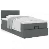 Gossi cadru pat otoman cu saltea tesatura gri inchis 100x200 cm