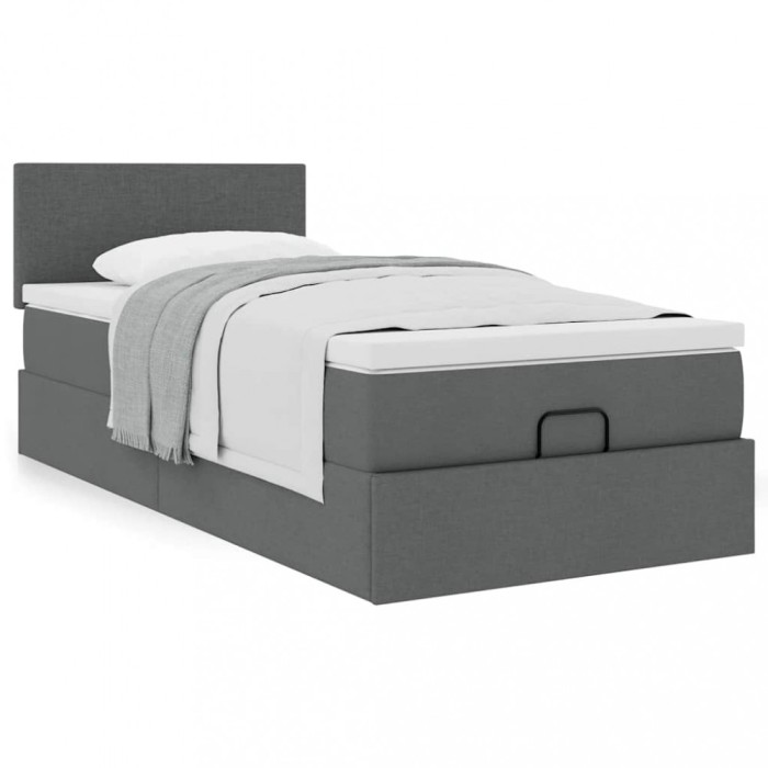Gossi cadru pat otoman cu saltea tesatura gri inchis 100x200 cm
