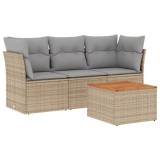 Set canapele de gradina, 4 piese, cu perne, mix bej, poliratan