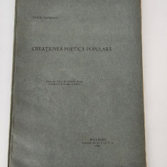 Carte veche 1926 Tache Papahagi Creatiunea poetica populara