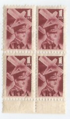 *Romania, lot 1061 cu 4 timbre fiscale pentru aviatie, bloc de 4, 1931, MNH