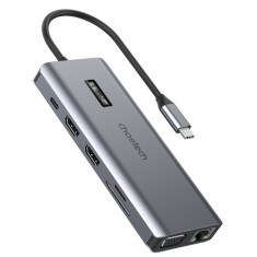 Choetech HUB multifuncțional cu afișaj 12in1 USB-C USB-C / USB-A / HDMI / VGA / AUX / SD / TF gri (HUB-M26)