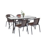Set Mobilier Gradina Elzas 4+1 Maro, Masa Sticla &amp; Scaune Plastic, 4 Locuri, Cadru Metalic