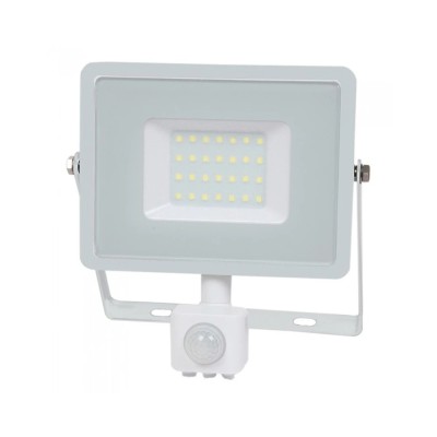 Proiector 30W LED alb rece 6400K IP44 alb senzor foto