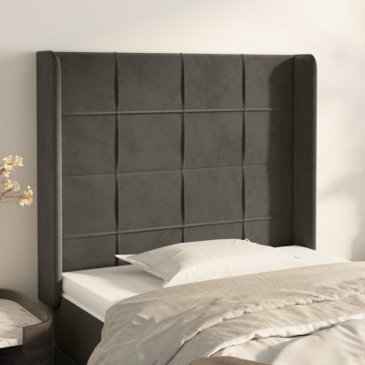 vidaXL Tăblie de pat cu aripioare gri &amp;icirc;nchis 83x16x118/128 cm catifea 3119611 foto