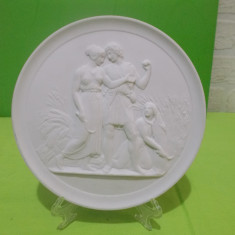 PLACHETA din PORTELAN biscuit COPENHAGEN , basorelief sculptor Thorvaldsen VARA