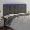 VidaXL Tăblie de pat cu LED, gri &icirc;nchis, 200x5x118/128 cm, catifea